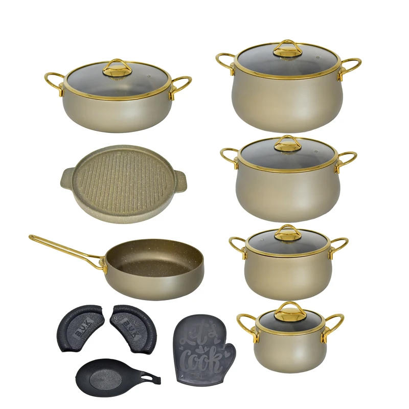 سرویس پخت و پز 16 پارچه بی.وی.کی مدل دوروگرانیت رنگ طلایی
