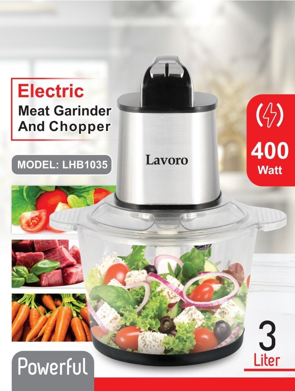 خردکن برقی لاوارو با ظرف شیشه‌ای مدل LAVORO LHB1035